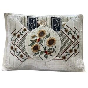 Vintage Stevens Linen Placemats Napkins Potholder Original Packaging Bird Flower